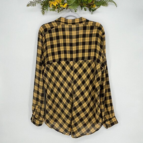Free People Gauzy Plaid Lace-Up Button Down Shirt Size Large - Picture 6 of 12